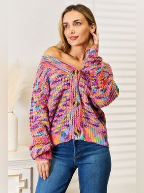 Angel Wings Woven Right V-Neck Long Sleeve Cardigan